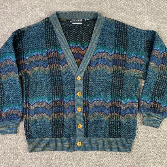 Vintage Leo Chevalier Cardigan Sweater Mens Medium Acrylic Grunge Grandpa Cobain - Picture 1 of 7